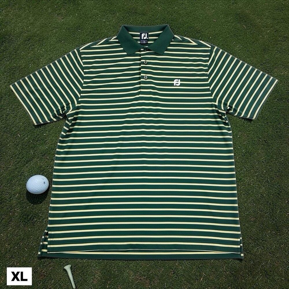 FootJoy FJ Polo Shirt Grand Haven Golf Club Green Striped Mens XL Moisture Wick